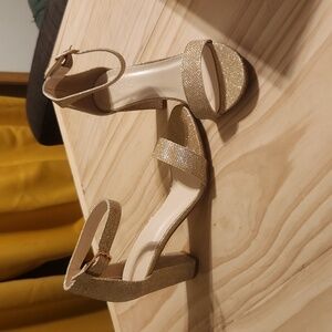 David's Bridal Arya Gold Block Heels